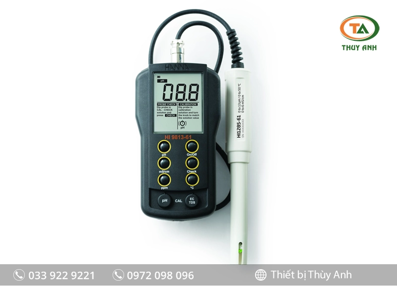 Máy đo pH/EC/TDS/Nhiệt độ Thang Cao CAL Check HI9813-61 Hanna